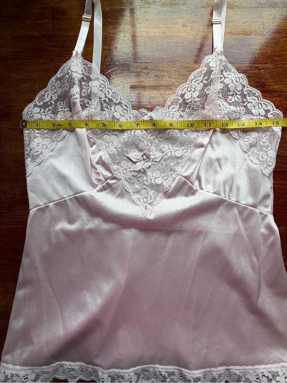 Vintage Delicate Pink Lace-Trim Satin Cami Floral Detail Size M Fairy Coquette - Picture 4 of 9